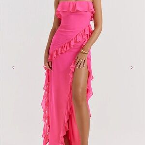 knee length dresses for ladies House of CB Seren Maxi (Pink)| Rent with Iz